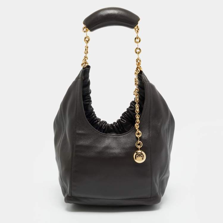 Pre Owned Loewe Squeeze Small Choco Brown Leather Shoulder Bag