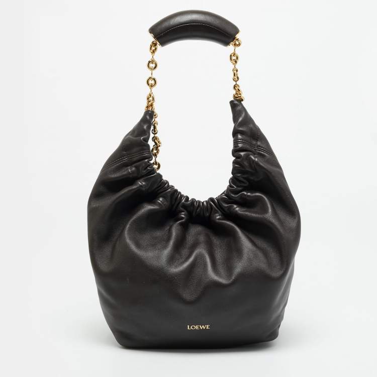 Pre Owned Loewe Squeeze Small Choco Brown Leather Shoulder Bag