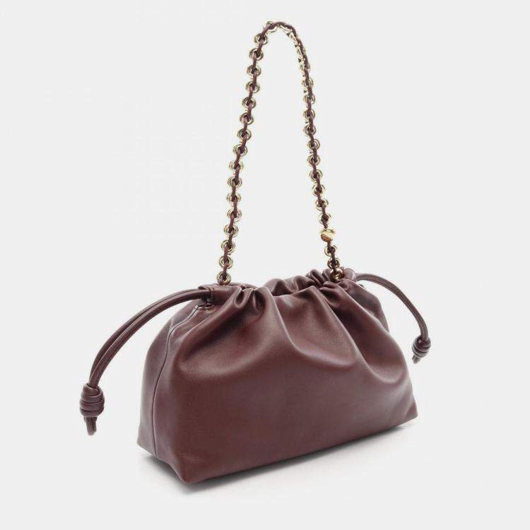 Pre Owned Loewe Flamenco Purse Medium Shoulder Bag Leather Bordeaux