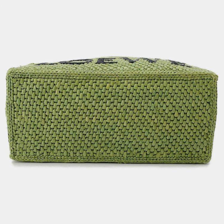 Pre Owned Loewe Font Tote Bag Green Raffia Leather Size Small