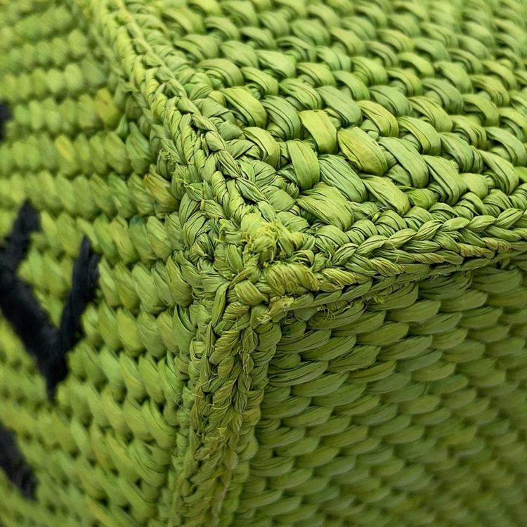 Pre Owned Loewe Font Tote Bag Green Raffia Leather Size Small