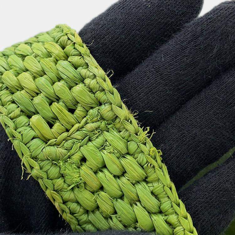 Pre Owned Loewe Font Tote Bag Green Raffia Leather Size Small