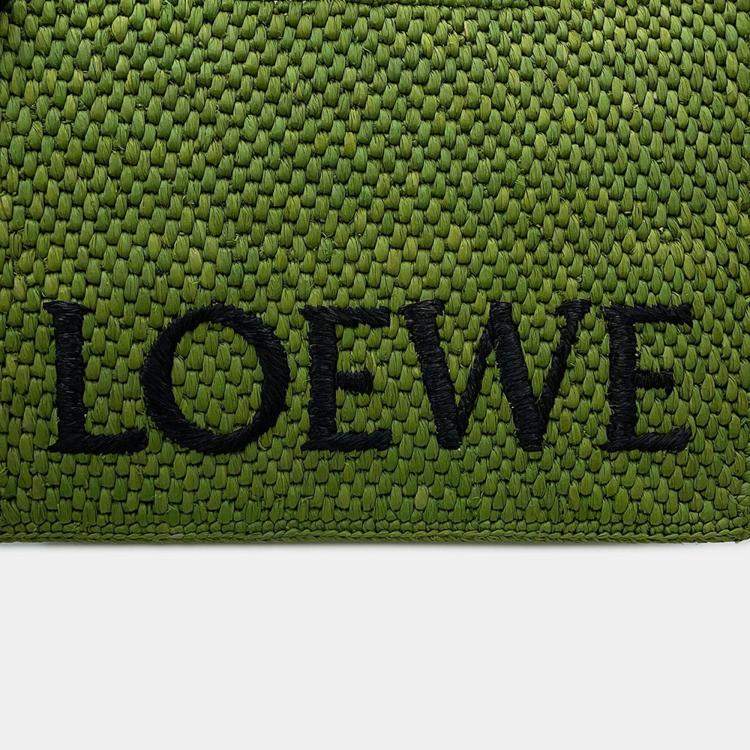 Pre Owned Loewe Font Tote Bag Green Raffia Leather Size Small
