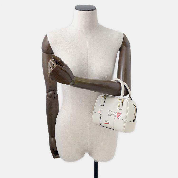 Pre Owned Loewe Amazona 16 Square Shoulder Bag Chinese Tanabata Limited Edition Collection White Calf Leather Size 16