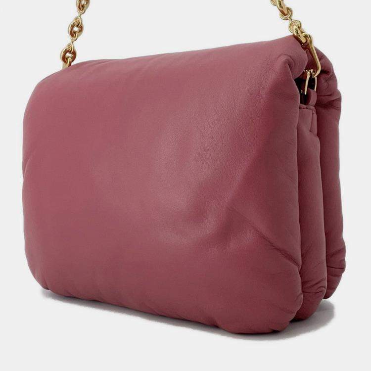 Pre Owned Loewe Puffer Goya Shoulder Bag Pink Lambskin