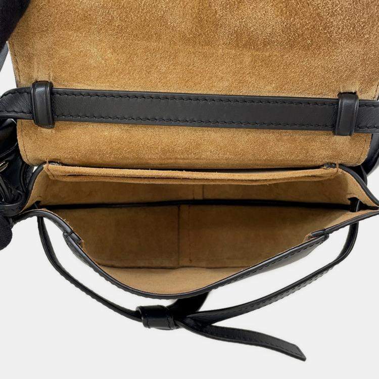 Pre Owned Loewe Gate Dual Shoulder Bag Black Leather Size Mini