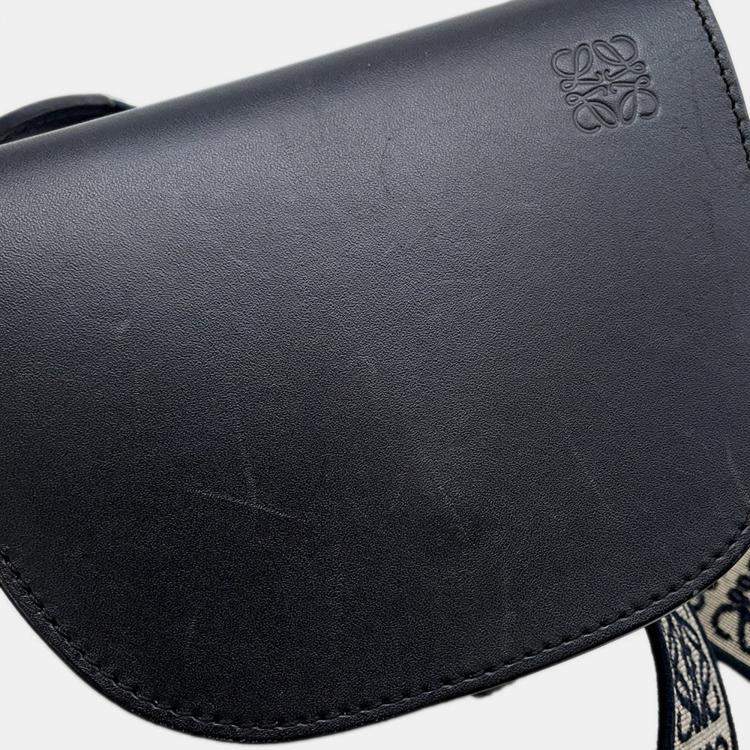 Pre Owned Loewe Gate Dual Shoulder Bag Black Leather Size Mini