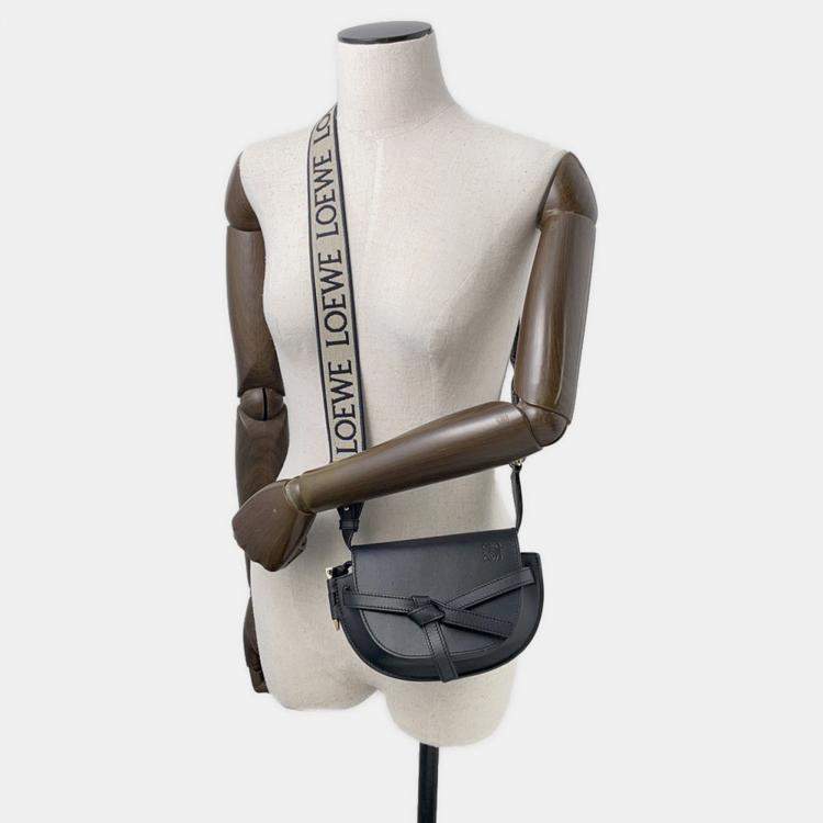 Pre Owned Loewe Gate Dual Shoulder Bag Black Leather Size Mini