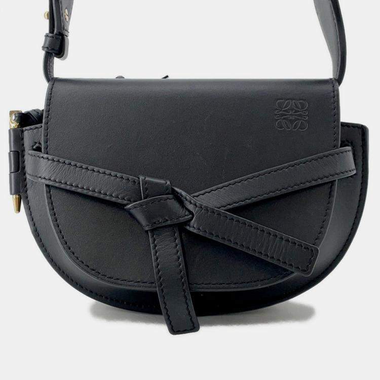 Pre Owned Loewe Gate Dual Shoulder Bag Black Leather Size Mini