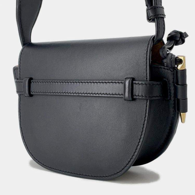 Pre Owned Loewe Gate Dual Shoulder Bag Black Leather Size Mini