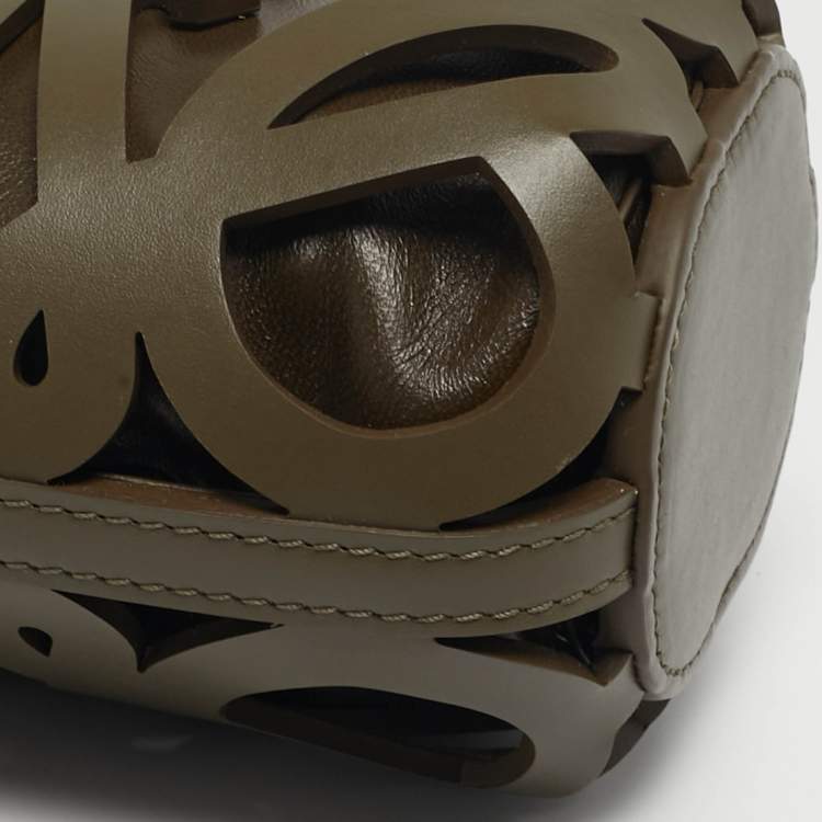 Pre Owned Loewe Anagram Cutout Olive Green Leather Bucket Pouch Bag