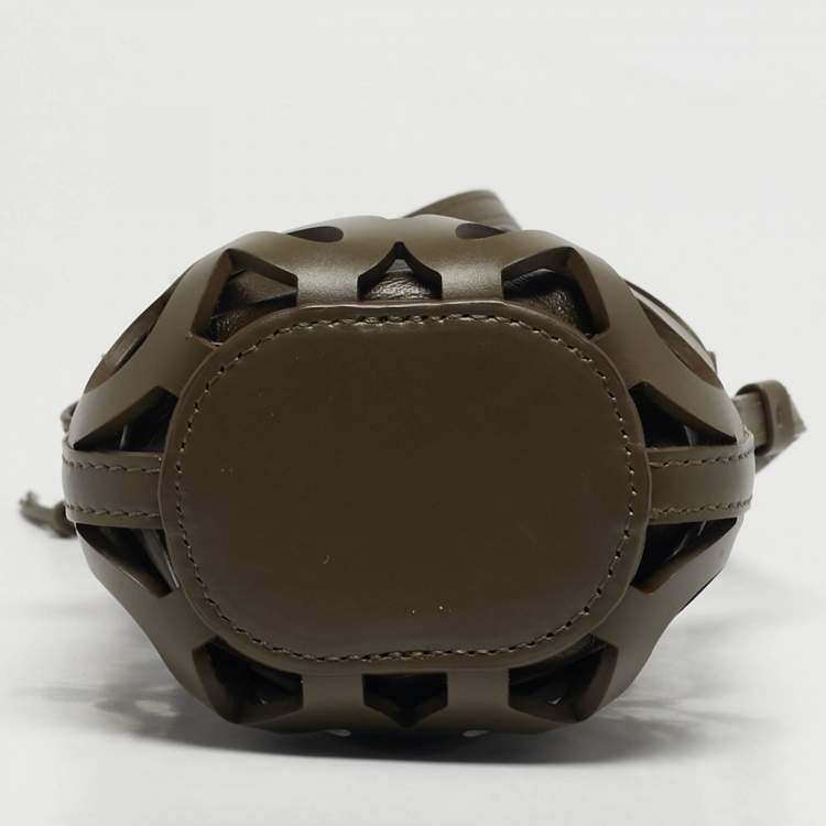 Pre Owned Loewe Anagram Cutout Olive Green Leather Bucket Pouch Bag