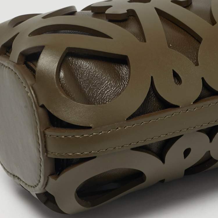 Pre Owned Loewe Anagram Cutout Olive Green Leather Bucket Pouch Bag