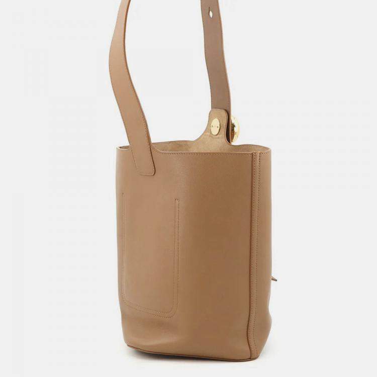 Pre Owned Loewe Pebble Bucket Bag Oak Smooth Calf Leather Size Medium