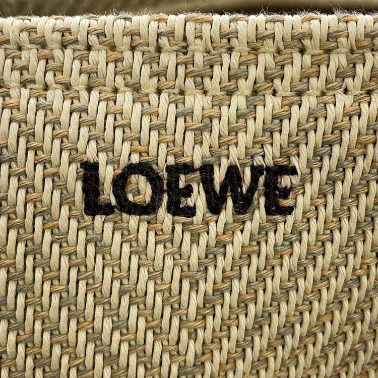 Pre Owned Loewe Puzzle Fold Tote Beige/Brown Raffia Calf Leather Size Medium