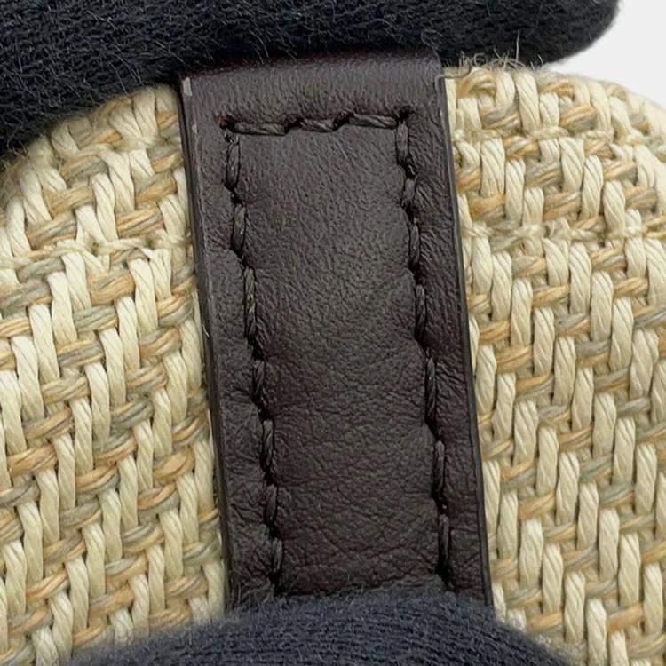 Pre Owned Loewe Puzzle Fold Tote Beige/Brown Raffia Calf Leather Size Medium