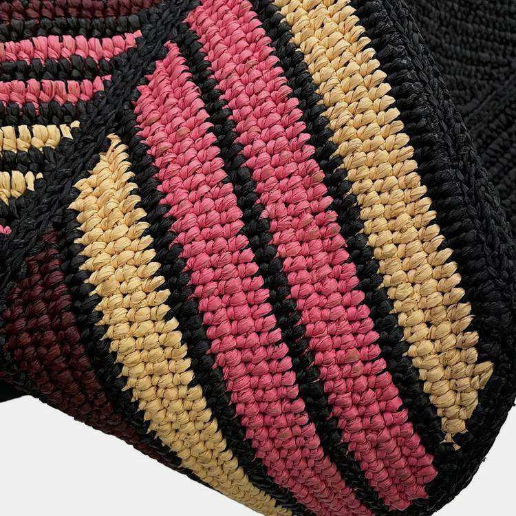 Pre Owned Loewe Paula Ibiza Puzzle Fold Tote Burgundy/Pink/Beige/Black Raffia Leather Size Medium