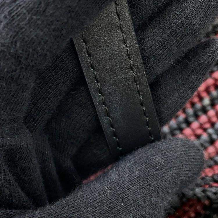 Pre Owned Loewe Paula Ibiza Puzzle Fold Tote Burgundy/Pink/Beige/Black Raffia Leather Size Medium