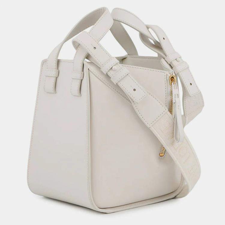 Pre Owned Loewe Hammock Compact White Glaze Satin Calf Leather