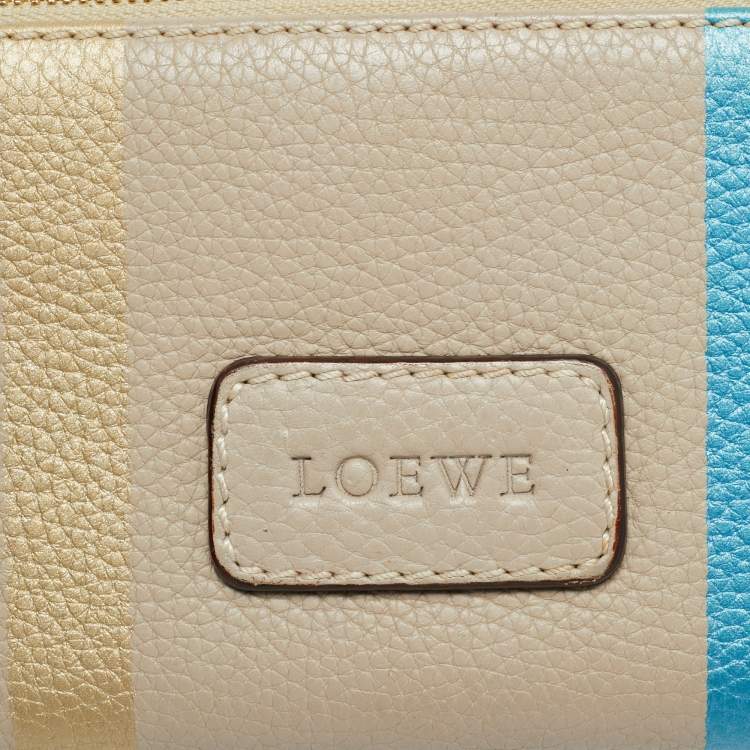 مملوكة مسبقًا Loewe Stripe Beige Leather Zip Continental Wallet