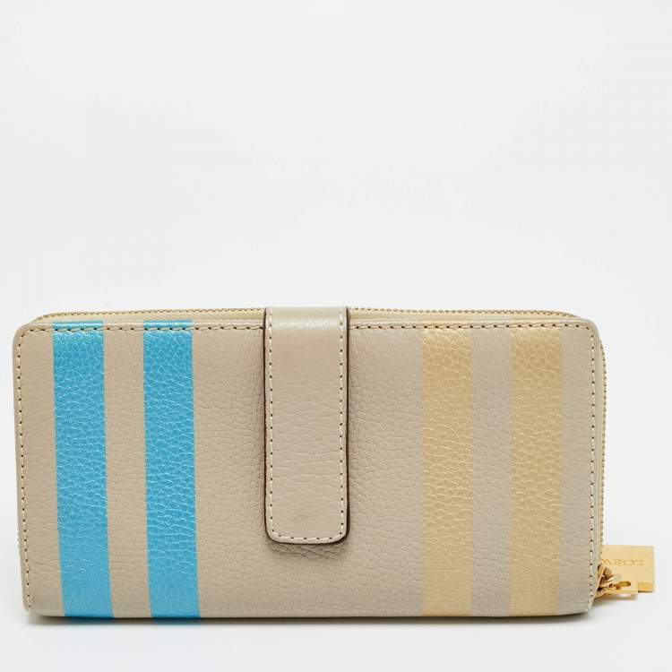 مملوكة مسبقًا Loewe Stripe Beige Leather Zip Continental Wallet