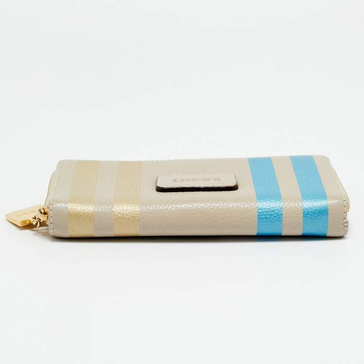 مملوكة مسبقًا Loewe Stripe Beige Leather Zip Continental Wallet