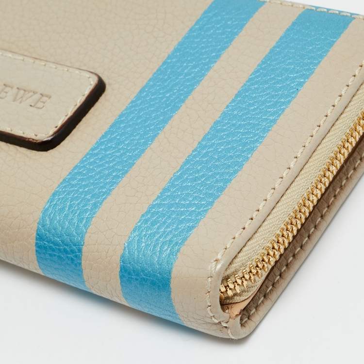 مملوكة مسبقًا Loewe Stripe Beige Leather Zip Continental Wallet