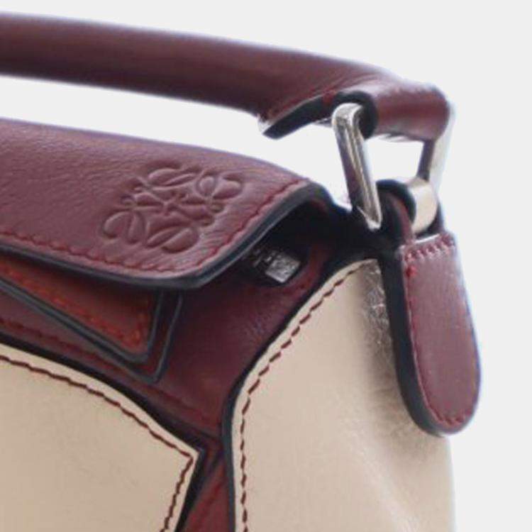 Pre Owned Loewe Red Mini Bicolor Calfskin Puzzle Satchel
