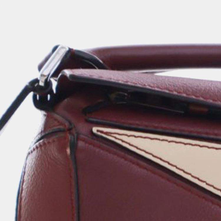 Pre Owned Loewe Red Mini Bicolor Calfskin Puzzle Satchel