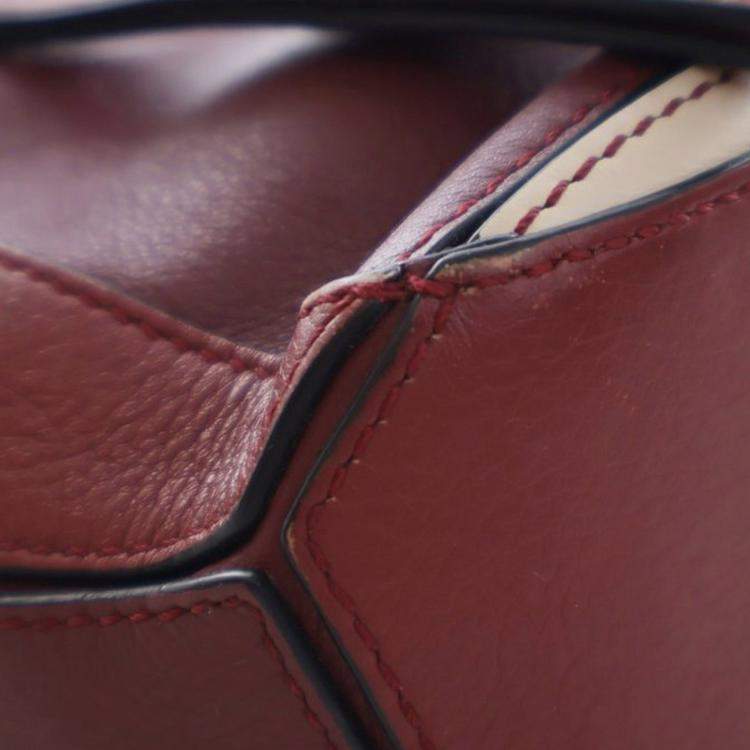 Pre Owned Loewe Red Mini Bicolor Calfskin Puzzle Satchel