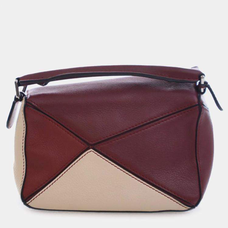 Pre Owned Loewe Red Mini Bicolor Calfskin Puzzle Satchel