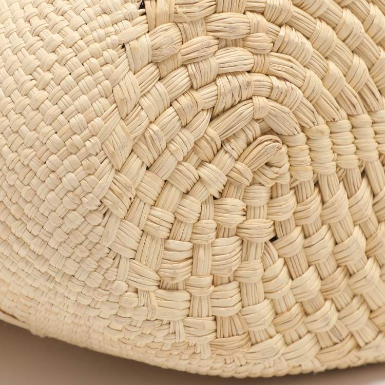 Pre Owned Loewe Anagram Medium Beige Leather and Raffia Basket Bag