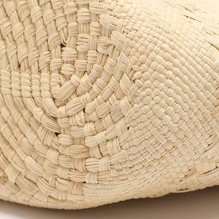 Pre Owned Loewe Anagram Medium Beige Leather and Raffia Basket Bag