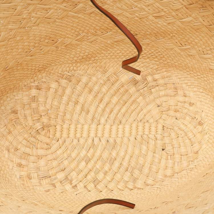 Pre Owned Loewe Anagram Medium Beige Leather and Raffia Basket Bag