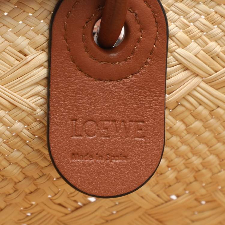 Pre Owned Loewe Anagram Medium Beige Leather and Raffia Basket Bag