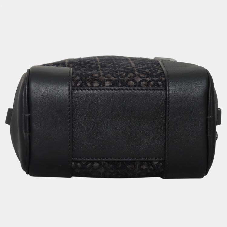Pre Owned Loewe Black Amazona 15 Leather Trimmed Logo Jacquard Messenger Bag