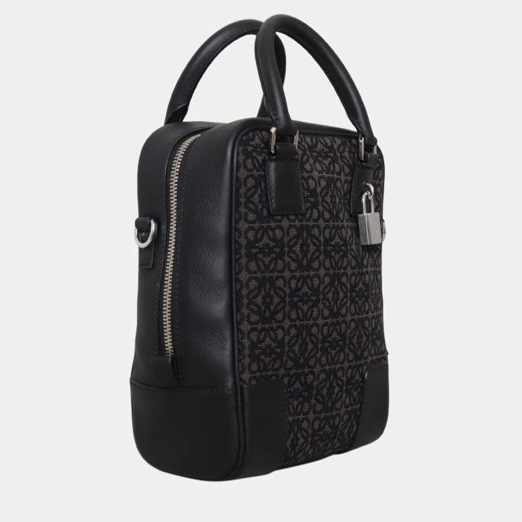 Pre Owned Loewe Black Amazona 15 Leather Trimmed Logo Jacquard Messenger Bag