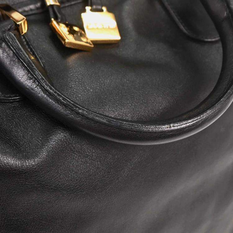 Pre Owned Loewe Amazona 40 Black Calfskin Leather Top Handle Bag