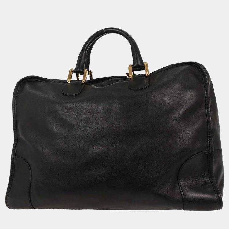 Pre Owned Loewe Amazona 40 Black Calfskin Leather Top Handle Bag