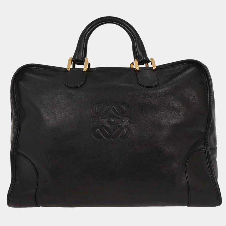 Pre Owned Loewe Amazona 40 Black Calfskin Leather Top Handle Bag