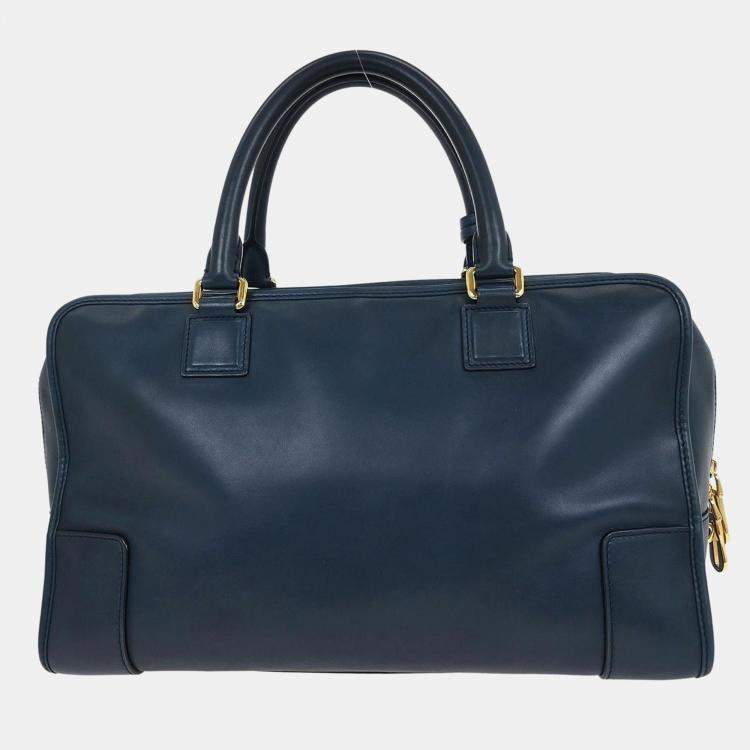 Pre Owned Loewe Amazona 36 Blue Nappa Calfskin Leather Top Handle Bag