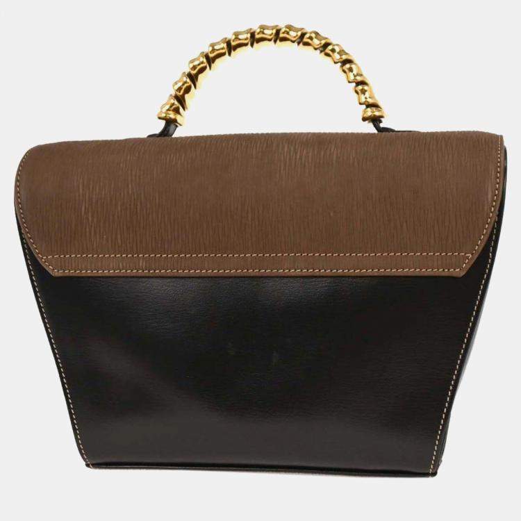 Pre Owned Loewe Velazquez Black Brown Leather Top Handle Bag