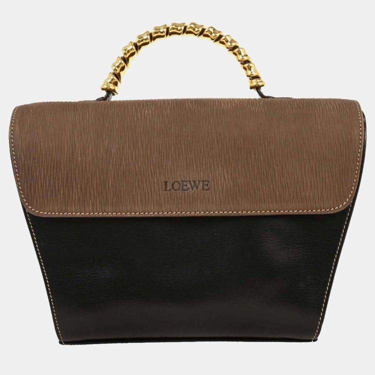 Pre Owned Loewe Velazquez Black Brown Leather Top Handle Bag