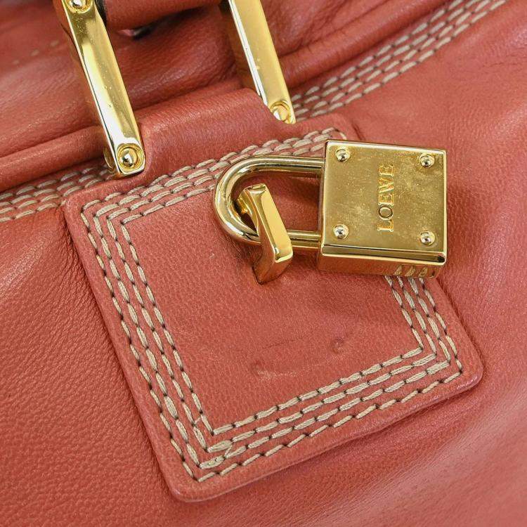 Pre Owned Loewe Amazona 28 Pink Lambskin Leather Top Handle Bag