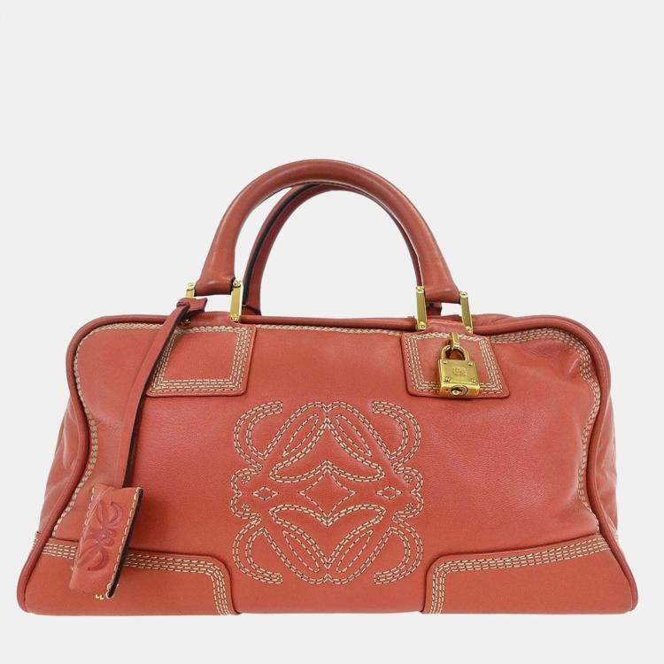 Pre Owned Loewe Amazona 28 Pink Lambskin Leather Top Handle Bag