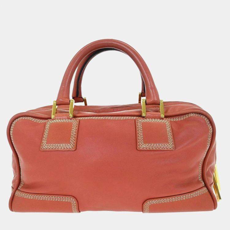 Pre Owned Loewe Amazona 28 Pink Lambskin Leather Top Handle Bag