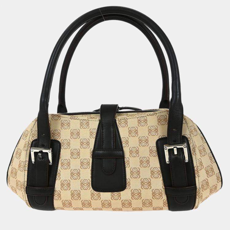 Pre Owned Loewe Senda Anagram Beige Canvas Top Handle Bag