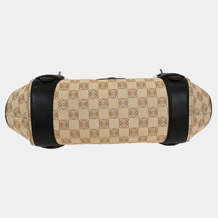 Pre Owned Loewe Senda Anagram Beige Canvas Top Handle Bag