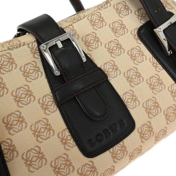 Pre Owned Loewe Senda Anagram Beige Canvas Top Handle Bag