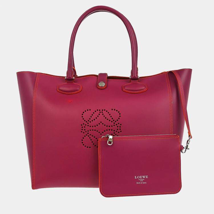 Pre Owned Loewe Leo Pink Calfskin Leather Tote Bag